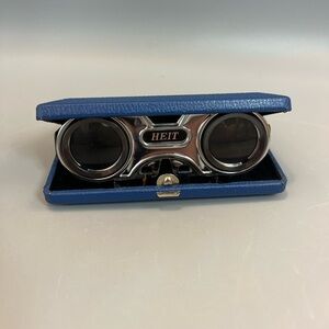 Vintage Heit Sport Glasses 2.5 X Folding Hard Blue Case PUP Binoculars Japan Box